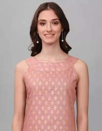 Nieve Fashion Women Gold Printed Kurta With Pant (Pink) set - XXL