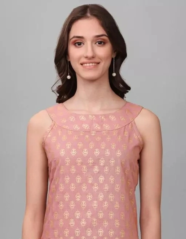 Nieve Fashion Women Gold Printed Kurta With Pant (Pink) set - XXL