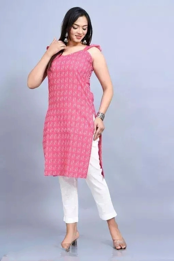Kunjal women cotton dotted checked sleeveless kurti Pink - XS