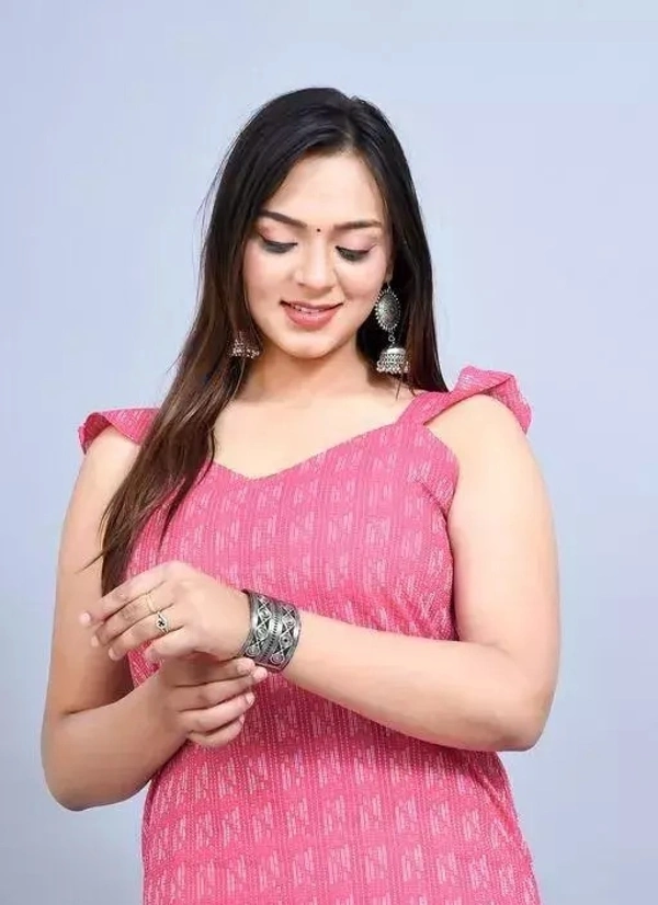 Kunjal women cotton dotted checked sleeveless kurti Pink - XS