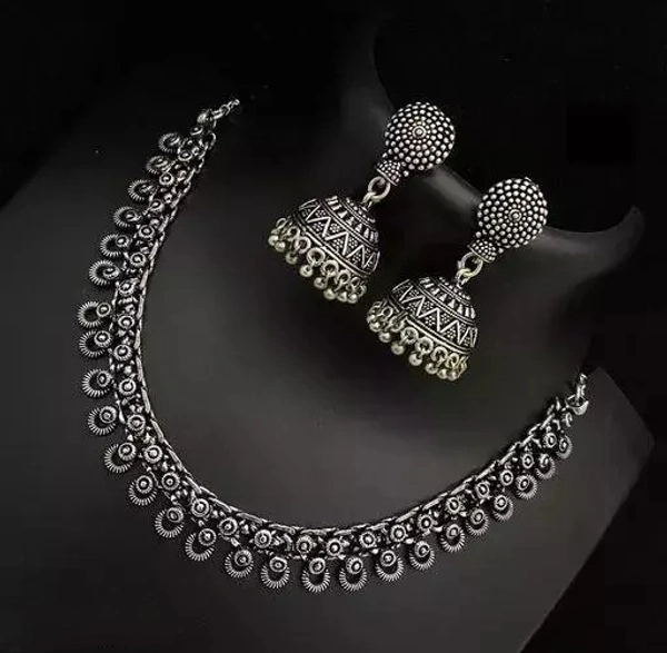 Allure Fancy Silver-Toned Oxidized Necklace & Earrings Set for Women and Girls | Silver-Toned Necklace & Earrings Set | Indian Traditional Jewellery | Traditional Choker Necklace Set
