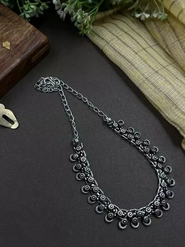 Allure Fancy Silver-Toned Oxidized Necklace & Earrings Set for Women and Girls | Silver-Toned Necklace & Earrings Set | Indian Traditional Jewellery | Traditional Choker Necklace Set
