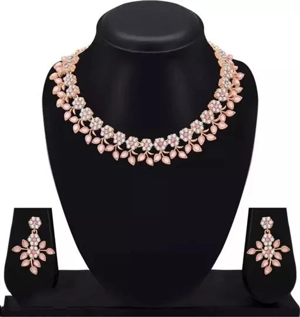 Rose Gold Plated Necklace Set With American Diamond