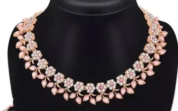 Rose Gold Plated Necklace Set With American Diamond