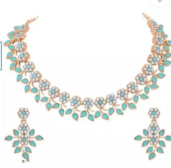 Rose Gold Plated Necklace Set With American Diamond