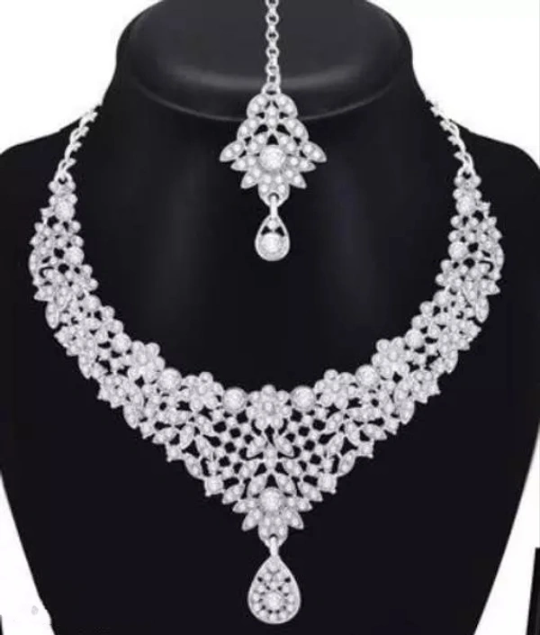 Rhodium Plated Necklace Set With Mangtikka