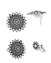 Women's Latest Design Silver Oxidised Necklace Contemporary Design Ethnic Choker Necklace Set with Nose