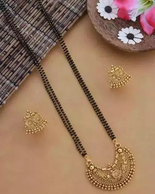 Micro Gold Plated Fancy Mangalsytras With Earrings All Women