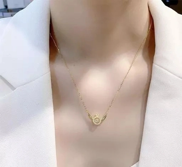 Angels Wings Zirconia Necklace,Angel Necklace Collarbone Chain Beating Heart Wings,Zirconia Lucky Charm Jewellery for Girl