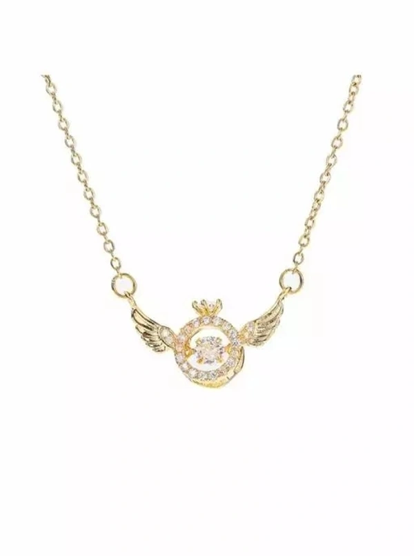 Angels Wings Zirconia Necklace,Angel Necklace Collarbone Chain Beating Heart Wings,Zirconia Lucky Charm Jewellery for Girl