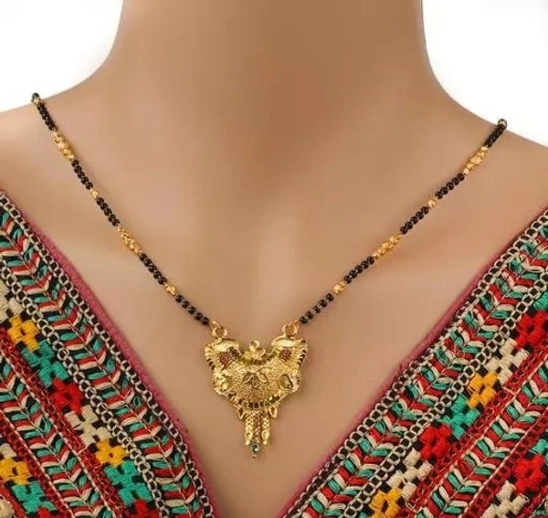 Soni Designs One Gram Brass & Gold Plated Mangalsutra Necklace Pendant Tanmaniya Nallapusalu Black Pearl Bead Chain for Women (Yellow)