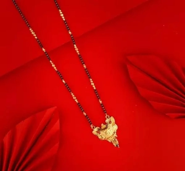 Soni Designs One Gram Brass & Gold Plated Mangalsutra Necklace Pendant Tanmaniya Nallapusalu Black Pearl Bead Chain for Women (Yellow)