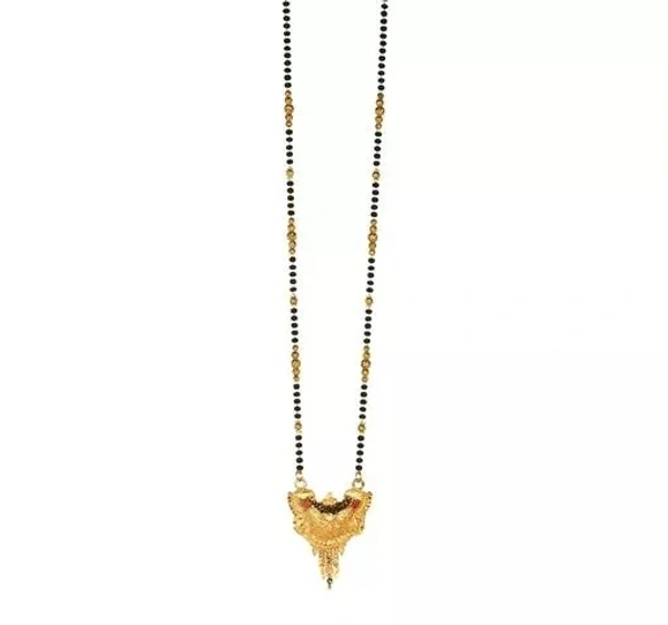 Soni Designs One Gram Brass & Gold Plated Mangalsutra Necklace Pendant Tanmaniya Nallapusalu Black Pearl Bead Chain for Women (Yellow)