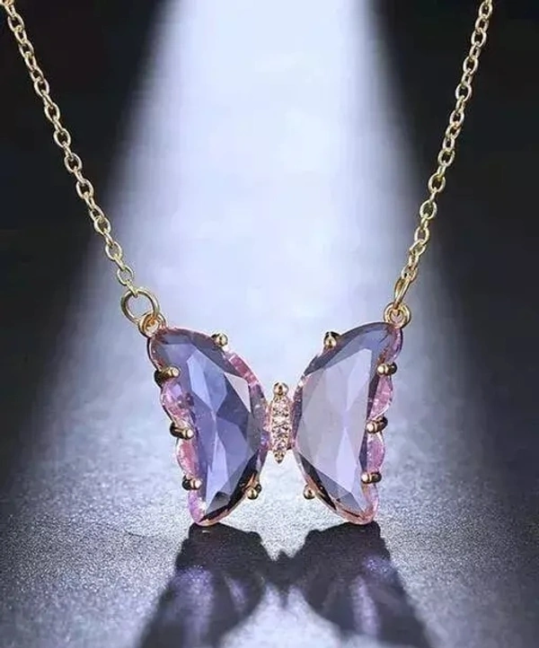 M Trusted Charming Rose Purple Gold Crystal Butterfly Necklace For Women And Girls