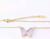 M Trusted Charming Rose Purple Gold Crystal Butterfly Necklace For Women And Girls