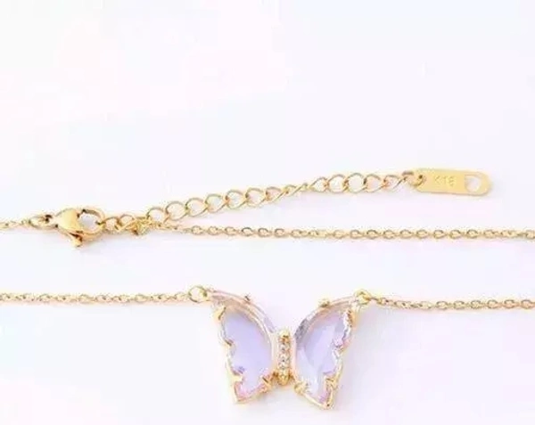 M Trusted Charming Rose Purple Gold Crystal Butterfly Necklace For Women And Girls