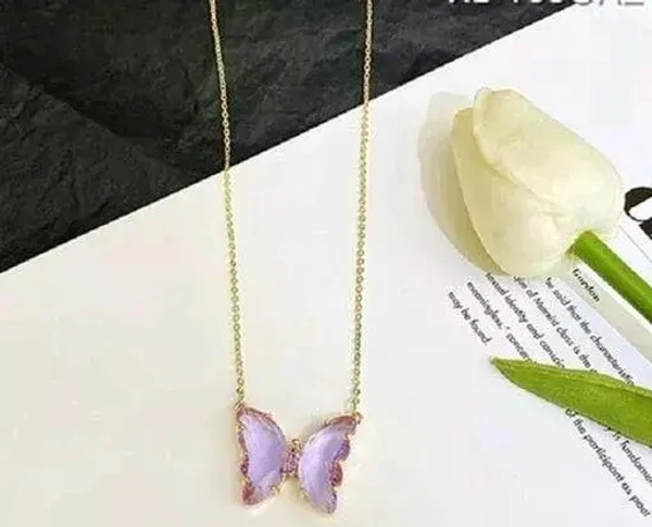 M Trusted Charming Rose Purple Gold Crystal Butterfly Necklace For Women And Girls