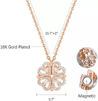 Hot Selling Four Love Hearts Pendant Necklace Gold Plated Stainless Steel Diamond Leaf Clover Heart Necklaces Customize Women Fashion Cubic Zircon Magnet Four-Leaf Clover Love Necklace For Women Clavicle Chain Valentines Day Collares Joyas Jewelry