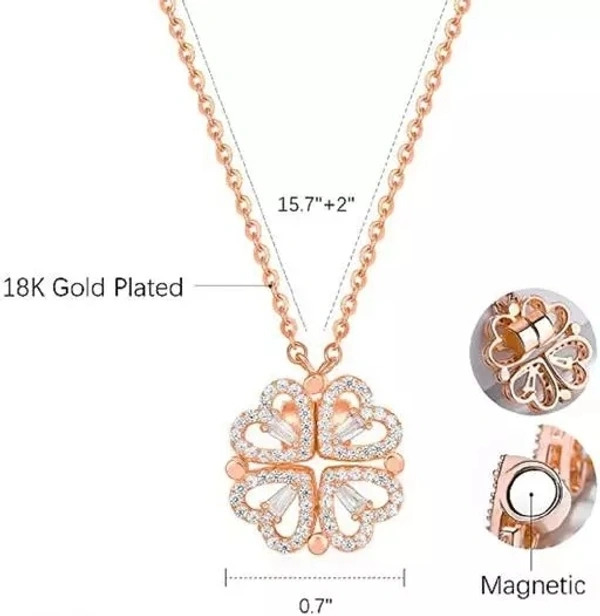 Hot Selling Four Love Hearts Pendant Necklace Gold Plated Stainless Steel Diamond Leaf Clover Heart Necklaces Customize Women Fashion Cubic Zircon Magnet Four-Leaf Clover Love Necklace For Women Clavicle Chain Valentines Day Collares Joyas Jewelry