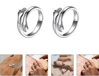 Stainless Steel Stylish Fashionable Adjustable HUG Ring “Give me a HUG Theme” Love & Promise Ring for Husband & Wife / Men & Women / Boys & Girls / Boyfriend & Girlfriend & for Gift( pack of 2) 