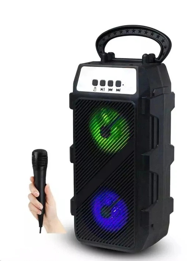 Latest Hot Selling Bluetooth Wireless Party Speaker with Wired Karaoke Mic, 6 Hrs Playtime, Immersive Sound, BT V5.2, 3.5mm AUX, USB, Micro SD Card Slot & Integrated Controls Karaoke Speaker with Free Mic