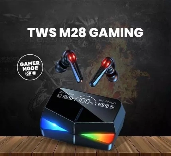 M 28 TWS GAMING Bluetooth Wireless earbuds With Power bank Headset with 5D Stereo Sound, Light weight Ergonomic Wireless set ( BLACK COLOR )