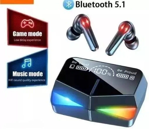 M 28 TWS GAMING Bluetooth Wireless earbuds With Power bank Headset with 5D Stereo Sound, Light weight Ergonomic Wireless set ( BLACK COLOR )