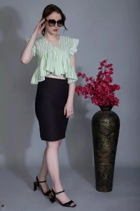 FN Store Women's Slub Cotton Casual Regular Fit Striped Crop Top Shirts Print Top Basic Summer Women Fancy Western Tops - M