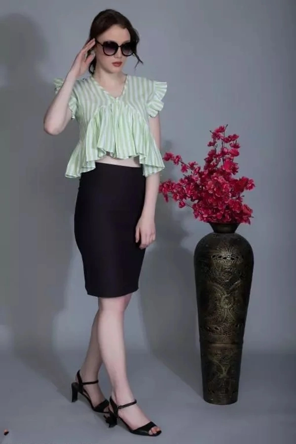 FN Store Women's Slub Cotton Casual Regular Fit Striped Crop Top Shirts Print Top Basic Summer Women Fancy Western Tops - M