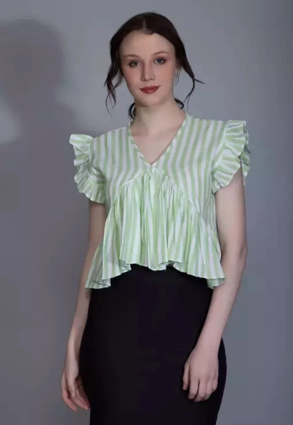 FN Store Women's Slub Cotton Casual Regular Fit Striped Crop Top Shirts Print Top Basic Summer Women Fancy Western Tops - L