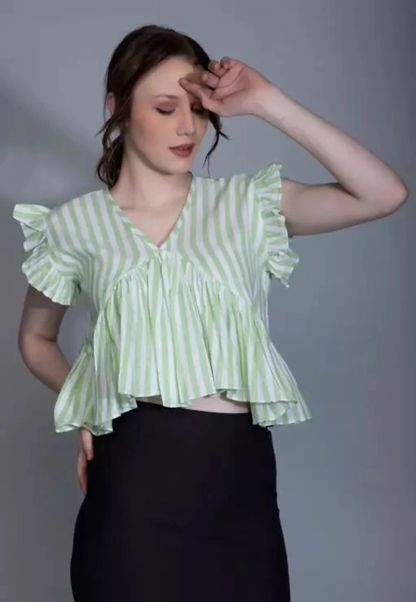 FN Store Women's Slub Cotton Casual Regular Fit Striped Crop Top Shirts Print Top Basic Summer Women Fancy Western Tops - L