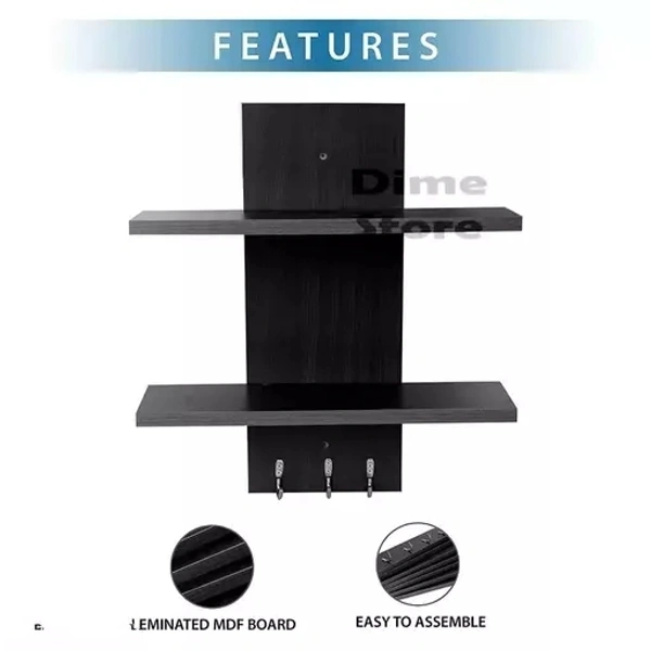 Dime Store Wooden Wall Shelf/Wall Rack/Home Decoration Shelves/Wall Display Rack for Living Room, Office Wall Décor (2 Shelves, Black)