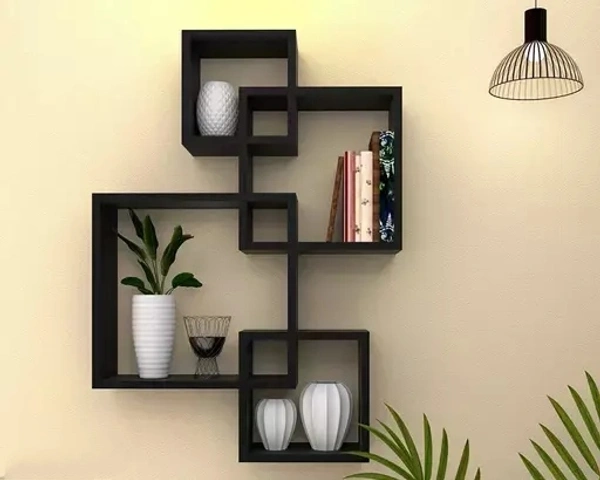 Wood Floating Cube Shelves - Intersecting Wall Mounted Shelves