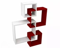 Wooden Intersecting Wall Shelves for Living Room, Bedroom | MDF Floating Wall Mount Shelf/Rack/Stand/Showcase for Home Decor - Wall Hanging Storage Unit, Set of 4 – White and Red
