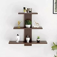 WOOD MINE Wall Shelf For Living Room Floating Wall Book Shelf For Study Room(BROWN)