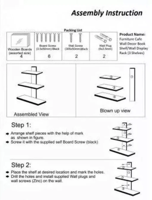 WOOD MINE Wall Shelf For Living Room Floating Wall Book Shelf For Study Room(BLACK)