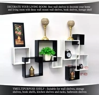 Wooden Floating Wall Mount Shelf for Livingroom , Wall Decoration Shelf for Bedroom , Office Wooden Intersecting Wall Shelves Set of 8 (Black & Red)