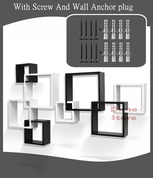 Wooden Floating Wall Mount Shelf for Livingroom , Wall Decoration Shelf for Bedroom , Office Wooden Intersecting Wall Shelves Set of 8 (Black & Red)