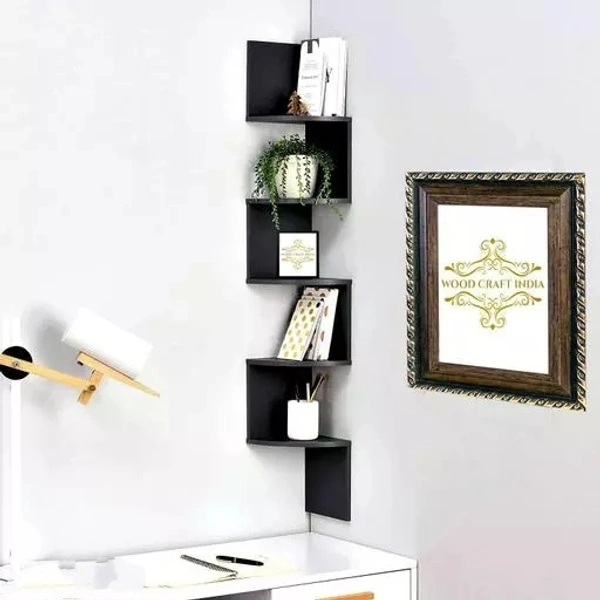 Z.N. ART CREATION Wooden Wall Mount Zig zag Shaped Shelf for Living Room , Zig Zag Home Decor Floating Display Rack Storage Organizer Unique Design with Finish 5 Tiers Book Shelf Corner