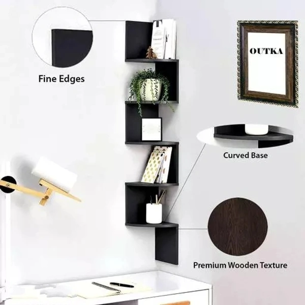 Z.N. ART CREATION Wooden Wall Mount Zig zag Shaped Shelf for Living Room , Zig Zag Home Decor Floating Display Rack Storage Organizer Unique Design with Finish 5 Tiers Book Shelf Corner