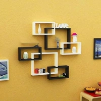 MDF Rectangular Intersecting Wall Mounted Rack Shelf Set of 6 (Black & White, Standard)