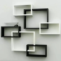 MDF Rectangular Intersecting Wall Mounted Rack Shelf Set of 6 (Black & White, Standard)