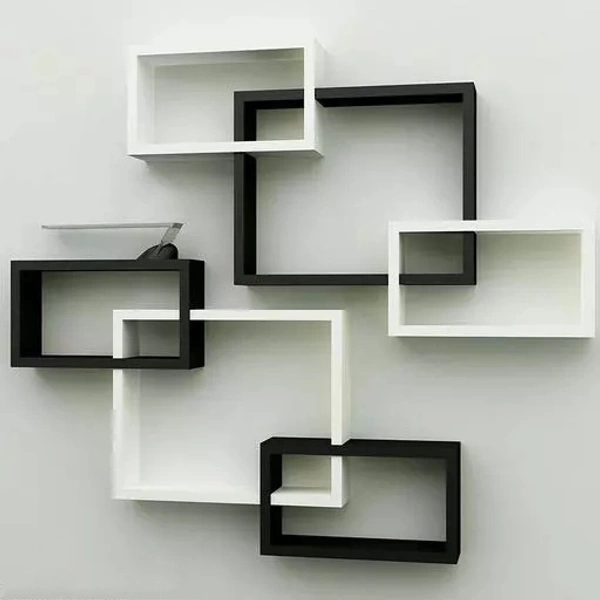 MDF Rectangular Intersecting Wall Mounted Rack Shelf Set of 6 (Black & White, Standard)
