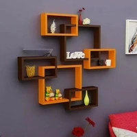  MDF Rectangular Intersecting Wall Mounted Rack Shelf Set of 6 (Orange & Brown, Standard)