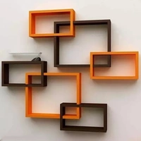  MDF Rectangular Intersecting Wall Mounted Rack Shelf Set of 6 (Orange & Brown, Standard)