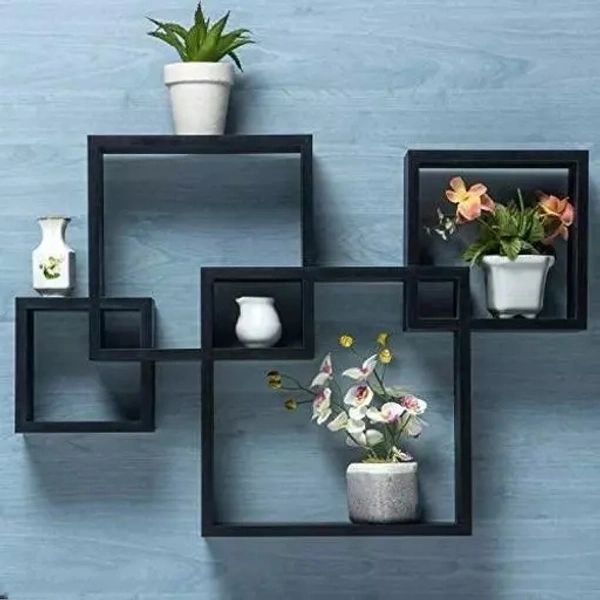 Book Shelf for The Study Room Wooden (Set of 4) intersecting Wall shelve for Keeping book Wooden Wall Shelf (Number of Shelves - 4, Black)