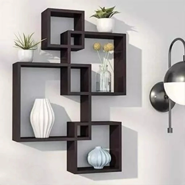 Book Shelf for The Study Room Wooden (Set of 4) intersecting Wall shelve for Keeping book Wooden Wall Shelf (Number of Shelves - 4, Black)