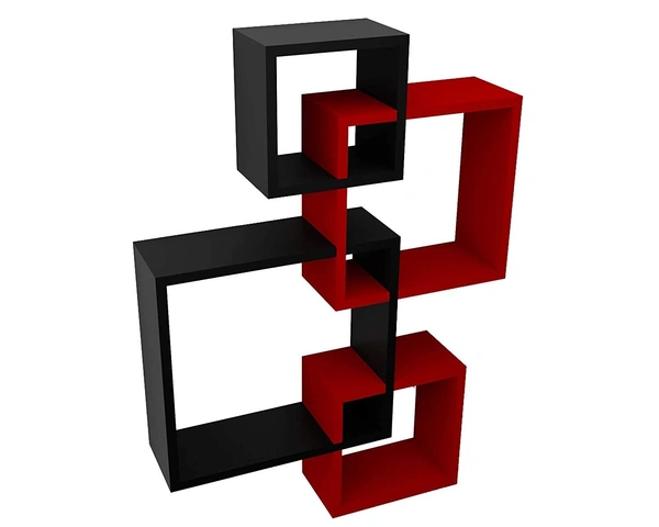 intersecting Floating Wall Shelves, Set of 4 Black -red