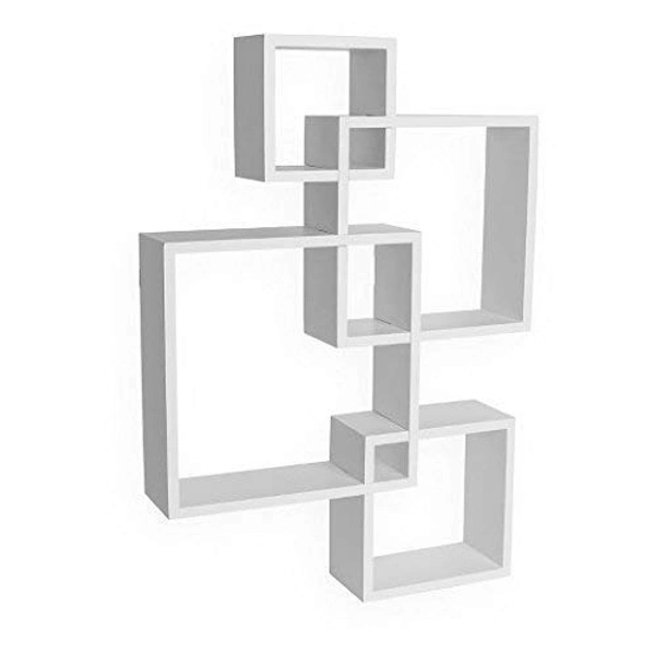 Intersecting Wall Mount Shelf Wall Shelf Set of 4 Floating Shelf Storage Rack Wooden Wall Shelf for Home Decor,Living Room Decor,Office Wall Decor,Gifting Items (Standard, White)