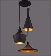  3-Light Industrial Black Finish Metal Shade Hanging Pendant Ceiling Lamp Fixture Tulip Cone Disc (Bulb Included), 60 Watts